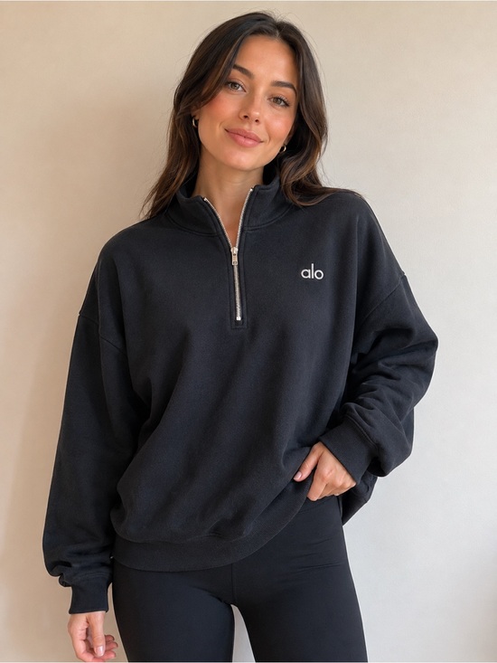 ALO Yoga Sweaters - Alo Yoga Black Half-Zip Oversized Pullover Sweatshirt – Size Small
